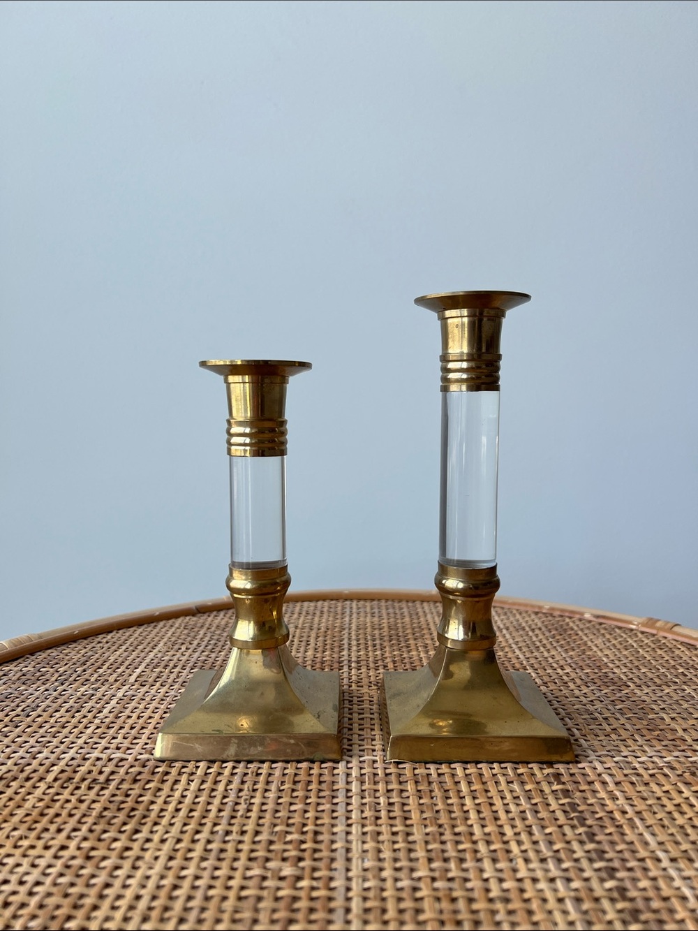 Vintage Brass Lucite Candle Holders Pair Set of 2 - Picture 3 of 15